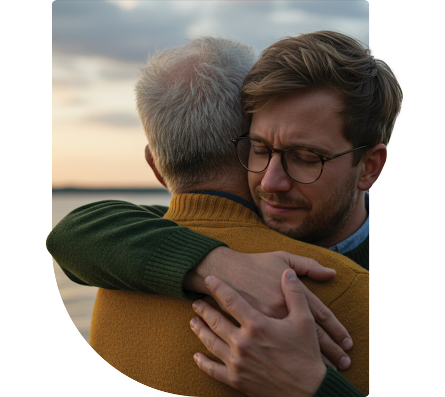father and son hugging