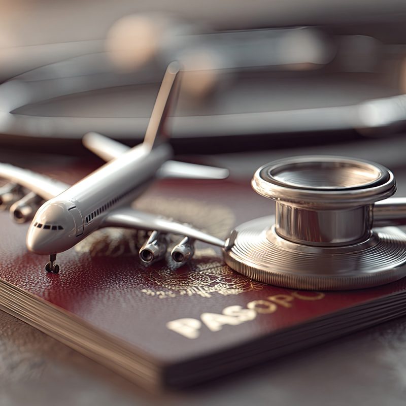 airplane model on top of passport