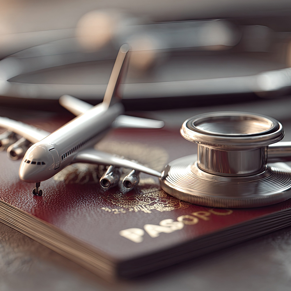 airplane model on top of passport